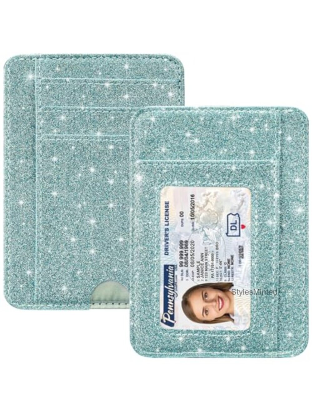 Slim Minimalist Glitter Leather RFID Blocking Card Holder Wallet for Men Women